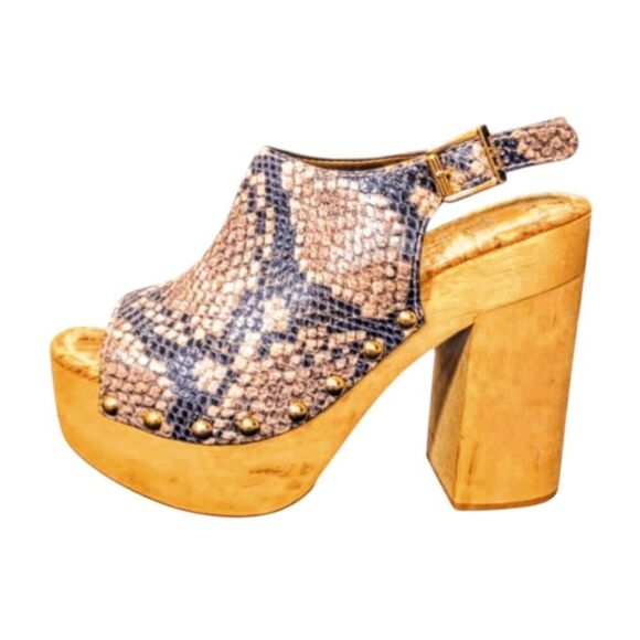 SAM EDELMAN Marley Python Snake Printed Leather Platform Sandals Size 7.5M - Picture 1 of 9